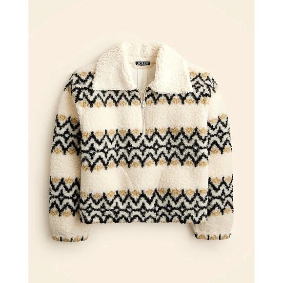 J.CREW Women's Size Medium Jacquard Print Half Zip Sherpa Fleece Retro Western - Picture 1 of 16
